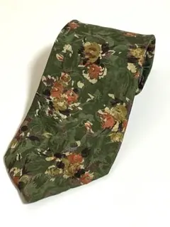 ①【美品】NICOLE ニコル ネクタイ シルク100% ボタニカル 花柄 緑のサムネイル