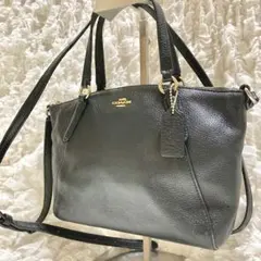 【美品】COACH ブラックレザー ショルダーバッグ　2WAY シボ革