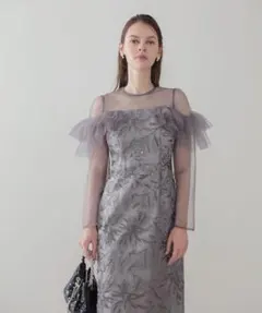 新品・美品】【LEJA】バッグリボンオーガンジーフリルスリーブドレス S