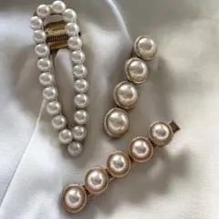 【新品未使用】パール ヘアクリップ 3点セット ヘアピン ゴールド 結婚式 上品