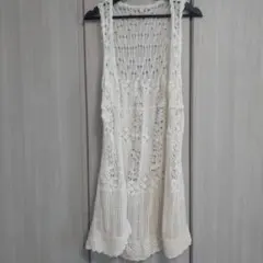 Sweater Collection 透かし編み ロングベスト Mのサムネイル