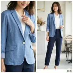 KUMIKYOKU 組曲【6】テーラードジャケット 青 L 通勤 きれいめ