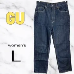 美品✨【GU】 デニムパンツ ハイウエストストレートジーンズ　脚長効果　濃紺　L