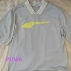 PUMA グレー メッシュ Vネック Tシャツ メンズレディース