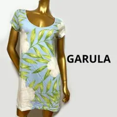 【1542】GARULA 花柄 半袖 ロングトップス Tシャツ M ボタニカル柄のサムネイル