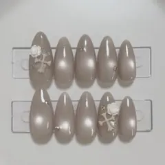 【現品】ネイルチップ 韓国風 マグネット シンプル ピンクベージュ クロムパーツ