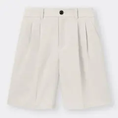 ジーユー/タックハーフパンツ ウエストゴム入り ポケットあり ナチュラル L