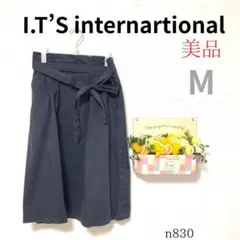 美品 【イッツインターナショナル】 レディース 綿92％ ベルト付 スカート Mのサムネイル