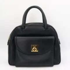 美品　セリーヌ　レザー　ガンチーニ　ハンドバッグ　ネイビー