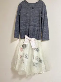 長袖ワンピース グレー・クリーム