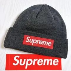 Supreme NEW ERA ニット帽　ビーニー　BOXロゴ　グレー　レッド