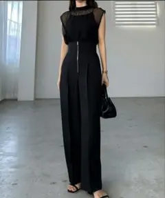 Louere フロントジップハイウエストタックパンツ高身長MTサイズ