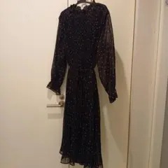 ZEMMA WORLD 黒 ドット柄 フリル付き シフォンワンピース