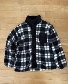 【冬物セール中】XXL フリースジャケット 白黒チェック もこもこあったか 3L