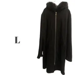 BLACK 黒　フードファー付きコート