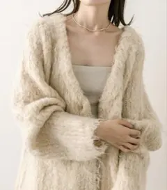 【mystic】ウール混シャギーカーディガン