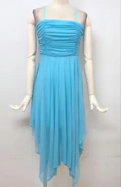 水色 ハイローヘムドレス ギャザー 社交ダンス ドレス ブルー