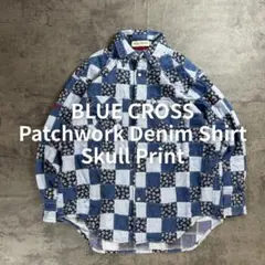 BLUE CROSS パッチワーク デニムシャツ 総柄 Y2K ドクロ スカルのサムネイル