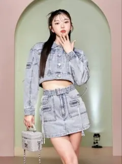 ダーリッチ デザインケミカルミニスカート デニム I-BLU