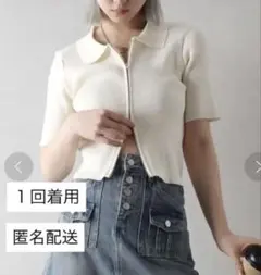 spray リブ ダブル ファスナー クロップド丈 トップス