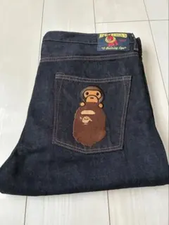【希少】A BATHING APE エイプ 刺繍 デニム BAPE Mサイズ ア ベイシング エイプ A BATHING APE 刺繍 チェーンステッチ