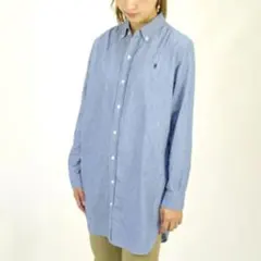 Gymphlex レディース シャンブレーロングシャツ 長袖シャツワンピース