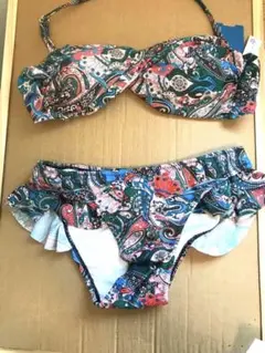 ペイズリー柄 セパレート水着ブルー　M