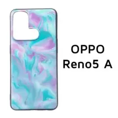 OPPO Reno5 A カバー ピンク グリーン マーブル