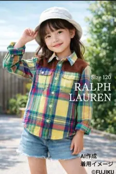 ラルフローレン キッズ チェックシャツ 120 長袖 コットン 本革パッチ