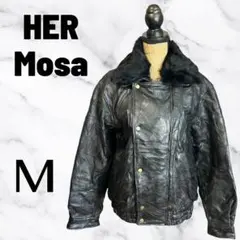 【Her Mosa】ヴィンテージダブルレザージャケット　ファー襟　ラム革　Mのサムネイル