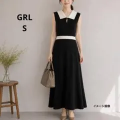 GRL 襟付き　バイカラーニット　ロング　ワンピース　黒S ノースリーブ