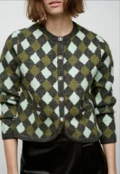 【新品未使用】ZARA アーガイルニットカーディガン