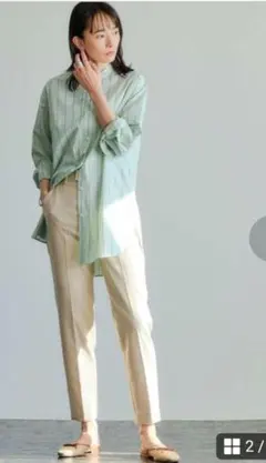 グリーンレーベルリラクシング☆ オーバーサイズ　バンドカラー シャツ