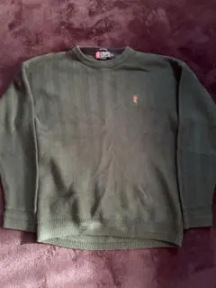 90Ｓ90年代ラルフローレン　コットン編み込みニット　緑　グリーン　メンズ　古着