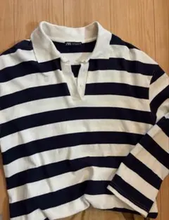 ZARA ボーダー　トップス　シャツ　ネイビー系