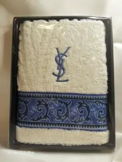 YSL 刺繍タオルハンカチ ホワイト/ブルー