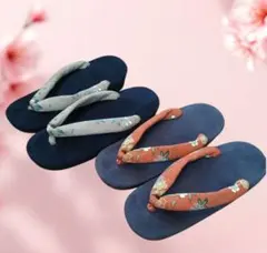 草履 黒と赤 花柄鼻緒