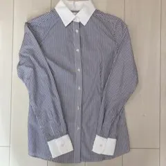 ユニクロ　Style Up ネイビーストライプ 長袖ブラウス Sサイズ