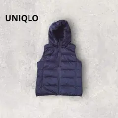 ユニクロ フード付きダウンベスト ジップアップ ネイビー 軽量 防寒