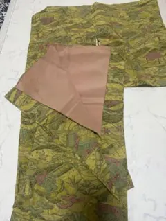 小紋柄 着物 黄緑色 絹素材