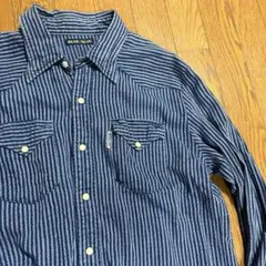 日本製【美品】ブルーブルーblueblueインディゴストライプウエスタンシャツ2