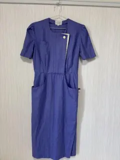 昭和レトロ古着　パープルひざ丈ワンピース 半袖　used