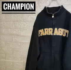 海外製チャンピオンChampion刺繍ロゴ古着スウェットジップスタジャン紺M袖目