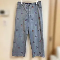 PUNYUS　プニュズ　CAT’S刺繍デニムバギーパンツ　ブルー　サイズ3