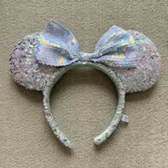 ディズニー ミッキー耳カチューシャ スパンコール付き 水色