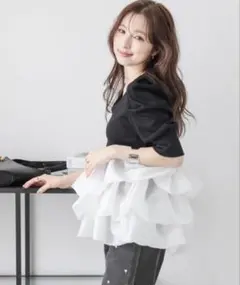 AMELY バルーンフリルドッキングトップス　ブラックのサムネイル