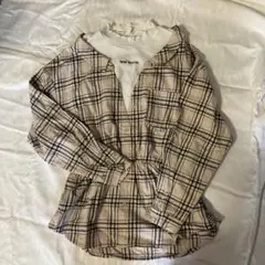GU ベージュ系チェック柄長袖シャツ Mサイズ