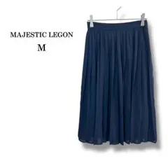 美品【マジェスティックレゴン】ひざ丈プリーツスカート　シフォン　シアー　ネイビー