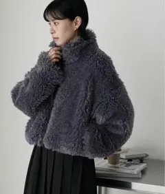 forksy. プードルファージップ配色ハイネックブルゾン ブルー　アウター