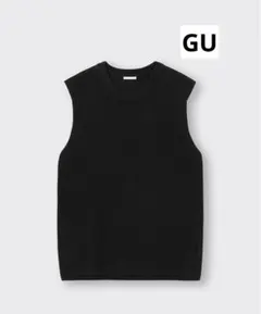 GU ウォッシャブルフレンチスリーブセーター　ブラック　L